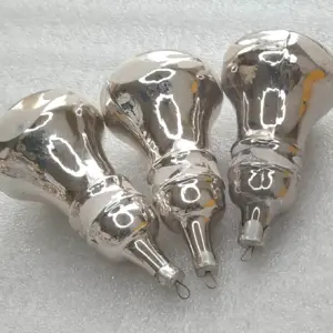 Set of 3 Antique Vintage Silver Glass USSR Christmas Tree Decor Ornaments Bells