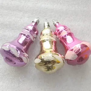 Set of 3 Antique Vintage Silver Glass USSR Christmas Tree Decor Ornaments Bells