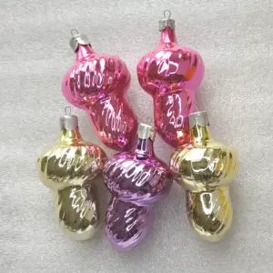Set of 5 Antique Vintage Silver Glass USSR Christmas Tree Ornaments