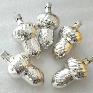 Set of 5 Antique Vintage Silver Glass Christmas Tree USSR Ornaments