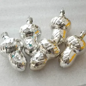 Set of 5 Antique Vintage Silver Glass Christmas Tree USSR Ornaments