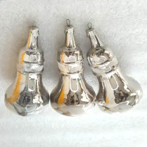 Set of 3 Antique Vintage Silver Glass Christmas Tree USSR Decor Ornaments Bells