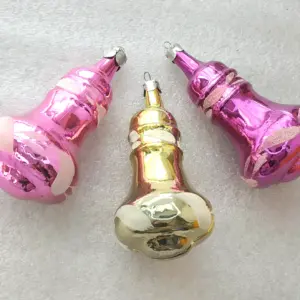 Set of 3 Antique Vintage Silver Glass Christmas Tree USSR Decor Ornaments Bells