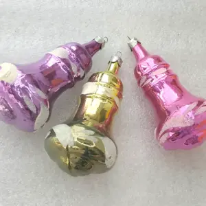 Set of 3 Antique Vintage Silver Glass Christmas Tree USSR Decor Ornaments Bells