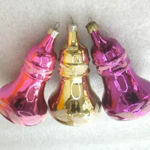 Set of 3 Antique Vintage Silver Glass Christmas Tree USSR Decor Ornaments Bells