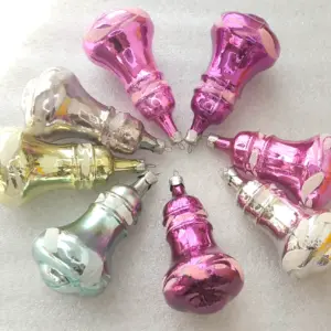 Set of 8 Antique Vintage Silver Glass Christmas Tree USSR Decor Ornaments Bells
