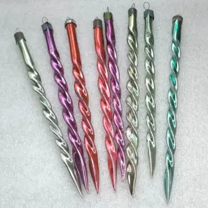 Set of 8 Antique Vintage Silver Glass Christmas Tree Ornaments Icicles