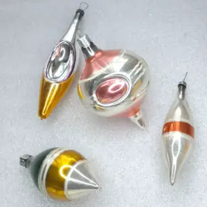 Set of 4 Antique Vintage USSR Mercury Glass Christmas Tree Ornaments