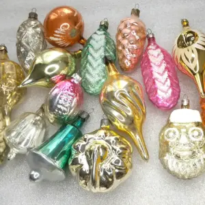Set of 16 Antique Vintage Silver Glass Christmas Tree USSR Ornaments