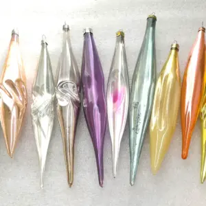 Set of 10 Antique Vintage Silver Glass Christmas Tree Ornaments Icicles