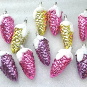 Set of 11 Antique Vintage Silver Glass Christmas Tree Ornaments Decor Pinecones