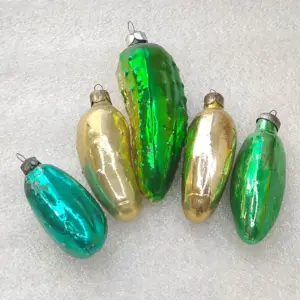 Set of 5 Antique Vintage Silver Glass Christmas Tree USSR Ornaments Decor Pickles
