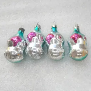 Set of 4 Antique Vintage Silver Glass Christmas Tree USSR Ornaments Decor Parrots