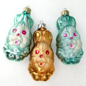 Set of 3 Vintage Glass Christmas Ornaments Hares