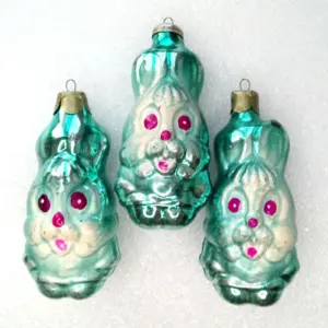 Set of 3 Vintage Glass Christmas Ornaments Hares