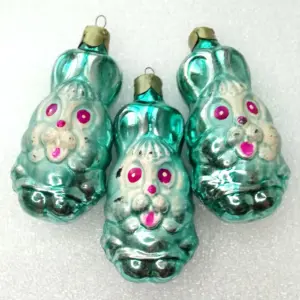 Set of 3 Vintage Glass Christmas Ornaments Hares