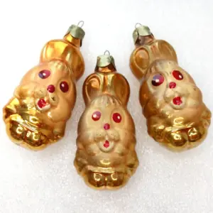 Set of 3 Vintage Glass Christmas Ornaments Hares