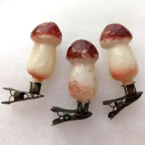 Set of 3 Antique Vintage Glass Christmas Ornaments Tree USSR Mushrooms