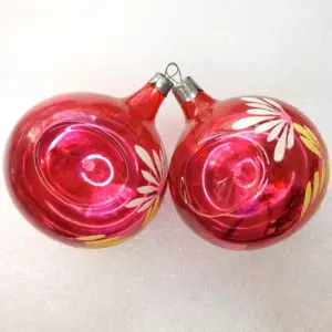 Set of 2 Vintage Glass Christmas Ornament Big Balls