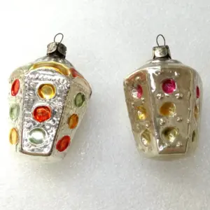 Set of 2 Vintage Glass Christmas Ornament Tree Traffick Lights
