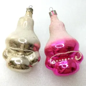 Set of 2 Vintage Glass Christmas Ornament Big Houses