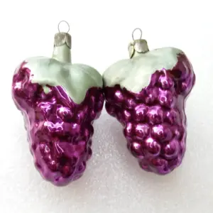 Set of 2 Vintage Glass Christmas Ornaments Grapes