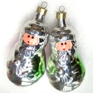 Set of 2 Vintage USSR Glass Christmas Ornament Santa