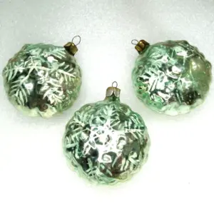 Set of 3 Vintage USSR Glass Christmas Ornament Snow Flake