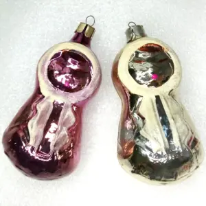 Set of 2 Vintage USSR Glass Christmas Ornament Eskimo Girls
