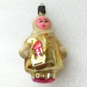 Vintage Glass Christmas Ornament Girl w Flag