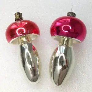 Set of 2 Vintage Glass Christmas Ornaments Tree Mushrooms