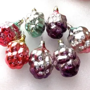 Set of 7 Vintage USSR Glass Christmas Ornament Berries