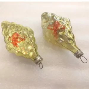 Set of 2 Vintage USSR Glass Christmas Ornament Bee on Honey