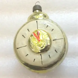 Vintage USSR Glass Christmas Tree Ornament Old Clock
