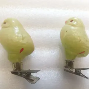 Set of 2 Vintage USSR Glass Christmas Tree Ornament Chicken