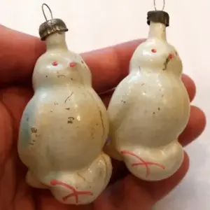 Set of 2 Vintage USSR Glass Christmas Ornaments Birds