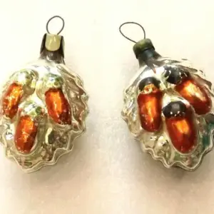 Set of 2 Vintage USSR Glass Christmas Ornaments Old Acorns