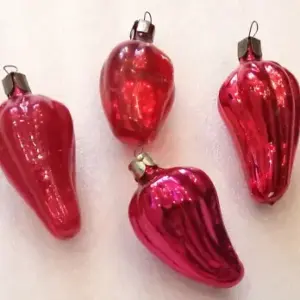 Set of 4 Vintage USSR Glass Christmas Ornaments Paprika