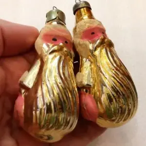 Set of 2 Vintage USSR Glass Christmas Ornaments Old Santa