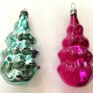 Set of 2 Vintage USSR Glass Christmas Ornaments Old Christmas