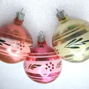 Set of 3 Antique Vintage USSR Glass Christmas Ornaments Balls