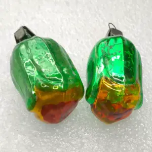 Set of 2 Antique Vintage USSR Glass Christmas Ornament Flowers