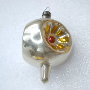 Antique Vintage USSR Silver Glass Christmas Ornament Lantern