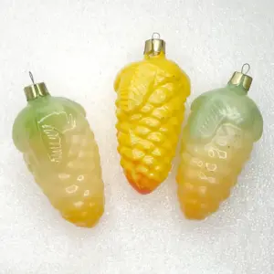 Set of 3 Antique Vintage USSR Glass Christmas Ornaments Pinecones