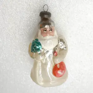 Antique Vintage USSR Silver Glass Christmas Ornament Santa