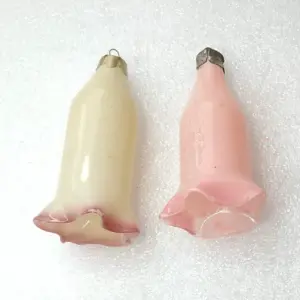 Set of 2 Antique Vintage USSR Glass Christmas Ornaments Flowers