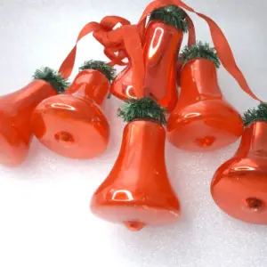 Set of 6 Antique Vintage German Silver Glass Christmas Ornament Bells