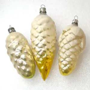Set of 3 Antique Vintage USSR Glass Christmas Ornament Pinecones