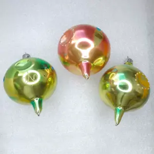 Set of 3 Antique Vintage USSR Silver Glass Christmas Ornament Ball