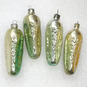 Set of 4 Antique Vintage USSR Silver Glass Christmas Ornaments Pickles